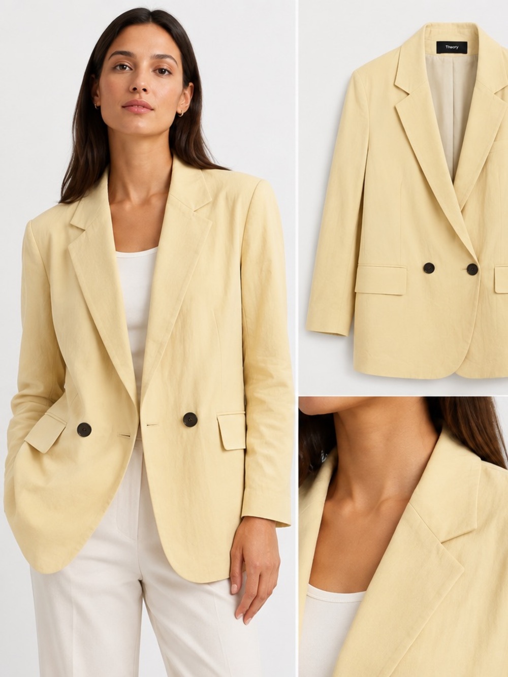Theory Double-Breasted Boy Jacket Blazer Butter Yellow Size 10 NWT